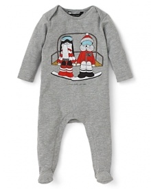 This cozy romper keeps it extra cute with Little Marc's signature cartoon graphics across the chest. This cozy romper keeps it extra cute with Little Marc's signature cartoon graphics across the chest.