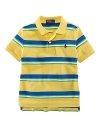 Rendered in lightweight, breathable cotton mesh, this classic polo design features signature pony embroidery at the chest and a bold striped pattern.