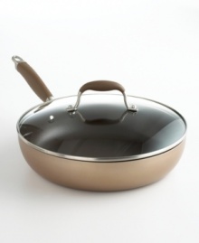 This handsome stovetop showpiece does everything the everyday cook could ask for. Anolon's high-performance deep skillet is crafted in bronze-hued, hard-anodized aluminum with an exclusive nonstick coating ready to lend versatility to almost any culinary endeavor. Limited lifetime warranty. This handsome stovetop showpiece does everything the everyday cook could ask for. Anolon's high-performance deep skillet is crafted in bronze-hued, hard-anodized aluminum with an exclusive nonstick coating ready to lend versatility to almost any culinary endeavor. Limited lifetime warranty.