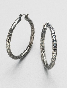 This dragon scale design is a textural style that's edgy and chic. Rhodium and palladium-plated brassLength, about 1.5Hinged post backImported This dragon scale design is a textural style that's edgy and chic. Rhodium and palladium-plated brassLength, about 1.5Hinged post backImported