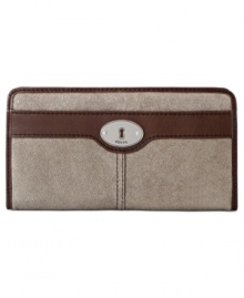 Make a move to metallic with this mod suede clutch from Fossil. Pocket-lined and perfectly sized to slip inside a handbag, it's a stylish way to stay organized. Make a move to metallic with this mod suede clutch from Fossil. Pocket-lined and perfectly sized to slip inside a handbag, it's a stylish way to stay organized.