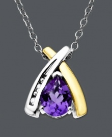 A versatile pendant bursting with color. A lovely crisscross pattern set in sterling silver and 14k gold features a brilliant pear-cut amethyst (1-1/2 ct. t.w.) with a strip of sparkling round-cut diamond accents. Approximate length: 18 inches. Approximate drop: 1/2 inch. A versatile pendant bursting with color. A lovely crisscross pattern set in sterling silver and 14k gold features a brilliant pear-cut amethyst (1-1/2 ct. t.w.) with a strip of sparkling round-cut diamond accents. Approximate length: 18 inches. Approximate drop: 1/2 inch.