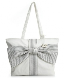 Unwrap the hottest style of the season. This Gift Wrap Shoulder Bag from Red by Marc Ecko features a fun oversized bow for a beautiful, bold look. A signature charm dangles off handle base. Unwrap the hottest style of the season. This Gift Wrap Shoulder Bag from Red by Marc Ecko features a fun oversized bow for a beautiful, bold look. A signature charm dangles off handle base.
