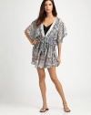 EXCLUSIVELY AT SAKS.COM. The prettiest pailettes decorate this flowy, skin-baring coverup.V-neckFlutter sleevesPull-on styleDrawstring waistSilkDry cleanMade in Italy