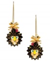 Add a little grrr, and a lot of glamour! Betsey Johnson's fiercely fashionable lion head earrings feature yellow enamel, sparkling colored crystals, glass pearls, and a gold tone mixed metal setting. Approximate drop: 2-1/2 inches.