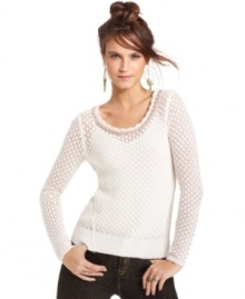 Rhinestone trim adds unexpected sparkle to this sheer Free People textural-knit top -- perfect for a hot layered look!