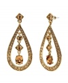 Unique shapes combine for an illuminating effect in these golden Monet drop earrings. Three topaz-colored stones suspend at the center of a crystal-accented teardrop. Crafted in goldtone mixed metal. Approximate drop: 2 inches.