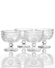 Past meets present. Raised medallions and fluted accents in sparkling glass make Modern Vintage dessert bowls a standout at the table and on display. From the Godinger serveware collection. Past meets present. Raised medallions and fluted accents in sparkling glass make Modern Vintage dessert bowls a standout at the table and on display. From the Godinger serveware collection.