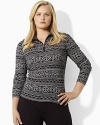 With a lightweight waffle knit and intricate fair isle pattern, this Lauren By Ralph Lauren sweater is transformed with a classic half-zip for the ultimate in casual dressing.