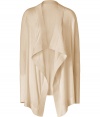 Super soft in a cool shade of desert heather, Steffen Schrauts ribbed sleeve open cardigan is an effortless choice for causal looks - Flat knit trim, ribbed long sleeves, open draped front with - Fitted - Wear with a tissue tee, skinnies and flats