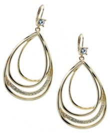 Graceful and gorgeous. A pretty pear-shaped outline defines these stunning drop earrings from T Tahari's Essentials Collection. Crafted in gold tone mixed metal and nickel-free for sensitive skin, they're embellished with glittering crystals. Approximate drop: 2-1/2 inches.