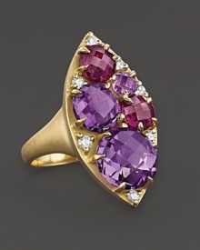 Amethyst, rhodolite and diamonds in 18K yellow gold from Carelle.