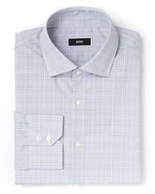 The handsome tonal grid pattern adds a touch of subtle texture to your dress wardrobe.