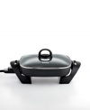 Steamed veggies, stir-fry and other healthy dishes are ready at a moment's notice with this easy-to-use electric skillet. Adjustable temperature controls deliver precision results, while a nonstick interior keeps food from sticking and ensures a hassle-free cleanup. 1-year warranty. Model 13820.