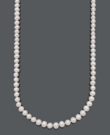 Timeless beauty lies in an elegant strand of pearls. Belle de Mer necklace features cultured freshwater pearls (9-10 mm) with a 14k gold clasp. Approximate length: 36 inches. Timeless beauty lies in an elegant strand of pearls. Belle de Mer necklace features cultured freshwater pearls (9-10 mm) with a 14k gold clasp. Approximate length: 36 inches.