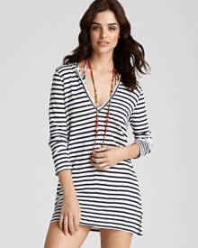 Joie A La Plage Andy Striped Slub Hooded Cover-up Joie A La Plage Andy Striped Slub Hooded Cover-up