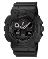 Get your look in gear. This G-Shock watch features a black resin strap and round case. Shock-resistant analog-digital dial with logo, five subdials, auto LED light, world time, daily alarm, stopwatch, countdown timer and 12/24-hour formats. Quartz movement. Water resistant to 200 meters. One-year limited warranty.