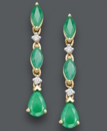 Enhance your evening look with dramatic drop earrings. Teardrop and marquise-cut emeralds (1-5/8 ct. t.w.) and sparkling diamond accents shine in a 14k gold setting. Approximate drop: 1-1/4 inch. Enhance your evening look with dramatic drop earrings. Teardrop and marquise-cut emeralds (1-5/8 ct. t.w.) and sparkling diamond accents shine in a 14k gold setting. Approximate drop: 1-1/4 inch.