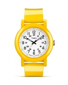 A simple deign based on vintage style, this round faced watch from Timex is updated with modern features and a yellow strap.