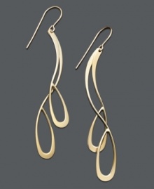 Like works of art to frame your face. These intricate drops feature a curved double oval design in 14k gold. Approximate drop: 2-1/4 inches. Like works of art to frame your face. These intricate drops feature a curved double oval design in 14k gold. Approximate drop: 2-1/4 inches.