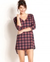 Traditional style with a lacy twist. Material Girl's plaid sleepshirt features a great plaid print with lace-detail along the top back.