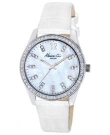 A glitzy finishing touch for your nights out: a white leather watch from Kenneth Cole New York.