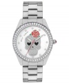 Death by fashion. This Betsey Johnson watch features a skull graphic with shimmering crystal accents.