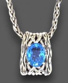 Riveting design by Effy Collection. This weave pendant features oval-cut blue topaz (6 ct. t.w.) set in sterling silver. Approximate length: 18 inches. Approximate drop: 3/4 inch. Riveting design by Effy Collection. This weave pendant features oval-cut blue topaz (6 ct. t.w.) set in sterling silver. Approximate length: 18 inches. Approximate drop: 3/4 inch.