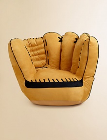 Big leaguers wish their seat in the dugout was this comfortable! Super-deep and super-soft, the glove chair is the perfect size for young fans and makes the perfect addition to any playroom.20W X 20H X 31.5DRecommended for ages 3 and upPolyesterSurface washImported Big leaguers wish their seat in the dugout was this comfortable! Super-deep and super-soft, the glove chair is the perfect size for young fans and makes the perfect addition to any playroom.20W X 20H X 31.5DRecommended for ages 3 and upPolyesterSurface washImported