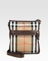 Iconic check printed cotton, in slim, crossbody design, with rich leather trim.Zip closureExterior, interior zip pockets83% cotton/17% polyurethane11W x 12½HMade in Italy
