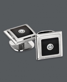 Looking for the perfect groomsmen gifts? This set of four, stylish cuff links is the perfect choice. Each pair is crafted in stainless steel with a square-shaped black enamel center and a round-cut diamond accent. Surface is finished with a scratch-resistant clear coating. Approximate diameter: 3/8 inch.