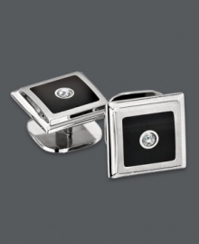 Looking for the perfect groomsmen gifts? This set of four, stylish cuff links is the perfect choice. Each pair is crafted in stainless steel with a square-shaped black enamel center and a round-cut diamond accent. Surface is finished with a scratch-resistant clear coating. Approximate diameter: 3/8 inch. Looking for the perfect groomsmen gifts? This set of four, stylish cuff links is the perfect choice. Each pair is crafted in stainless steel with a square-shaped black enamel center and a round-cut diamond accent. Surface is finished with a scratch-resistant clear coating. Approximate diameter: 3/8 inch.