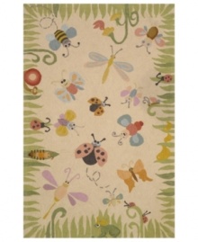 Critters atwitter! Beautify baby's room with this lively rug from Momeni's Lil Mo Classic collection. Ladybugs, dragonflies and other creatures populate this whimsical meadow scene bordered by fresh green blades of grass. The beige background is perfect for showing off the rug's delightful denizens. Hand-hooked of pure cotton, the rug features a cut-loop construction that gives the printed motifs a raised effect and tons of texture. Critters atwitter! Beautify baby's room with this lively rug from Momeni's Lil Mo Classic collection. Ladybugs, dragonflies and other creatures populate this whimsical meadow scene bordered by fresh green blades of grass. The beige background is perfect for showing off the rug's delightful denizens. Hand-hooked of pure cotton, the rug features a cut-loop construction that gives the printed motifs a raised effect and tons of texture.