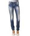 Silver Jeans takes fading to the extreme with these destroyed dark wash skinnies -- a style designed to stand out!