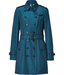 With heritage detailing reflecting the original Burberry trench coat, this richly hued, contrast-trimmed cotton gabardine version from Burberry London counts as a sartorial, multi-season investment - Classic collar with hook closure, set-in long sleeves with belted cuffs, epaulettes, double gun flaps, double-breasted button-down front, belted waist, rain shield, slight surface seen, black trim through - Fitted silhouette - Pair with slim trousers or jeans and a cashmere pullover