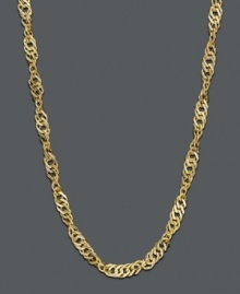 Add a hint of luxury with elegant links. Necklace features an intricate hollow Singapore chain crafted in 14k gold. Approximate length: 20 inches. Approximate width: 1.8 mm. Add a hint of luxury with elegant links. Necklace features an intricate hollow Singapore chain crafted in 14k gold. Approximate length: 20 inches. Approximate width: 1.8 mm.