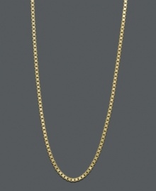 A simple layer goes a long way. This chic 14k gold necklace features a plain box link design. Approximate length: 20 inches. A simple layer goes a long way. This chic 14k gold necklace features a plain box link design. Approximate length: 20 inches.
