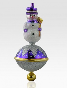 EXCLUSIVELY AT SAKS. A glittery snowman rests atop this sparkling ornament, carefully hand-blown and painted by artisans. Hand-blownHand-painted6½ tallImported