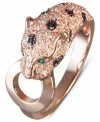 Fiercely fashionable. EFFY Collection's wild style features a panther head decorated by round-cut white diamonds (5/8 ct. t.w.), black diamond accents and emerald accents as eyes. Set in 14k rose gold.