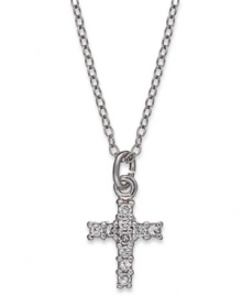 The perfect display of faith. B. Brilliant's twinkling cross pendant offers a design of round-cut cubic zirconias (1/10 ct. t.w.) in sterling silver. Approximate length: 18 inches + 3-inch extender. Approximate drop length: 1/2 inch. Approximate drop width: 3/8 inch. The perfect display of faith. B. Brilliant's twinkling cross pendant offers a design of round-cut cubic zirconias (1/10 ct. t.w.) in sterling silver. Approximate length: 18 inches + 3-inch extender. Approximate drop length: 1/2 inch. Approximate drop width: 3/8 inch.