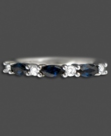 Ravishing marquise-cut sapphire (5/8 ct. t.w.) alternates with sparkling round-cut diamond (1/10 ct. t.w) on this brilliant 14k white gold ring. Ravishing marquise-cut sapphire (5/8 ct. t.w.) alternates with sparkling round-cut diamond (1/10 ct. t.w) on this brilliant 14k white gold ring.