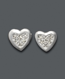 You simply can't go wrong with studs. These fun, flirty heart stud earrings feature a sleek sterling silver setting and round-cut pave diamond (1/10 ct. t.w.) Approximate size: 1/4 inch. You simply can't go wrong with studs. These fun, flirty heart stud earrings feature a sleek sterling silver setting and round-cut pave diamond (1/10 ct. t.w.) Approximate size: 1/4 inch.