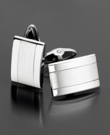 Two textures(tm)(tm)(tm)satin and polished(tm)(tm)(tm)combine for a modern, chic look. Set in stainless steel. 3/4 H x 1/2 W. Two textures(tm)(tm)(tm)satin and polished(tm)(tm)(tm)combine for a modern, chic look. Set in stainless steel. 3/4 H x 1/2 W.