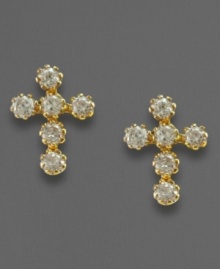 Let her cherish these classic cross earrings, crafted in luminous 14k gold with cubic zirconia stones.