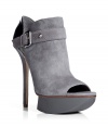 Stylish ankle boots in fine, stone grey suede - Ingenious style mix of open toe pumps, sandals and ankle boots - Absolutely modern, sexy, extravagant, a real fashion must-have this summer - With mega stylish details: agonal 4cm (1.6) platform sole (HOT! ), ultra high 15cm (5.9) slim heel, open toe and buckle - Fits slim on your foot, is wonderfully comfortable - Best worn with everything thats trendy right now