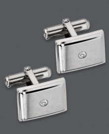 Polish, shine and presentation. Complete your overall look with the perfect finishing touch. Rectangular cuff links feature a sparkling diamond accent set in stainless steel. Crafted with a swivel backing for easy use. Approximate length: 5/8 inch. Approximate width: 1/2 inch. Polish, shine and presentation. Complete your overall look with the perfect finishing touch. Rectangular cuff links feature a sparkling diamond accent set in stainless steel. Crafted with a swivel backing for easy use. Approximate length: 5/8 inch. Approximate width: 1/2 inch.