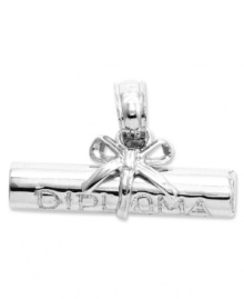 The perfect reward for all the hard work and effort. This special charm features a rolled up diploma and ribbon in 14k white gold. Chain not included. Approximate length: 2/5 inch. Approximate width: 7/10 inch.