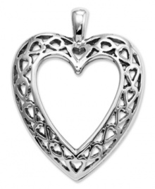 All that matters is the heart. This pretty, intricate, open-cut heart is crafted in 14k white gold. Chain not included. Approximate length: 3/4 inch. Approximate width: 2/5 inch.