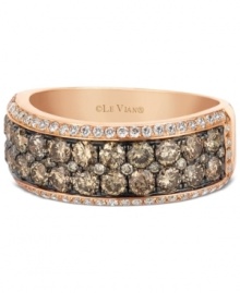 Two glittering rows of glamour. Le Vian's stunning band ring features round-cut chocolate diamonds (1-1/6 ct. t.w.) and white diamonds (1/3 ct. t.w.). Set in 14k rose gold. Size 7. Two glittering rows of glamour. Le Vian's stunning band ring features round-cut chocolate diamonds (1-1/6 ct. t.w.) and white diamonds (1/3 ct. t.w.). Set in 14k rose gold. Size 7.