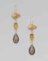 Faceted drops of smoky quartz and moonstone hang elegantly from Swarovski crystal-encrusted oval medallions.Smoky quartz, moonstone and crystal18k goldplatedDrop, about 2¼Ear wireMade in USA